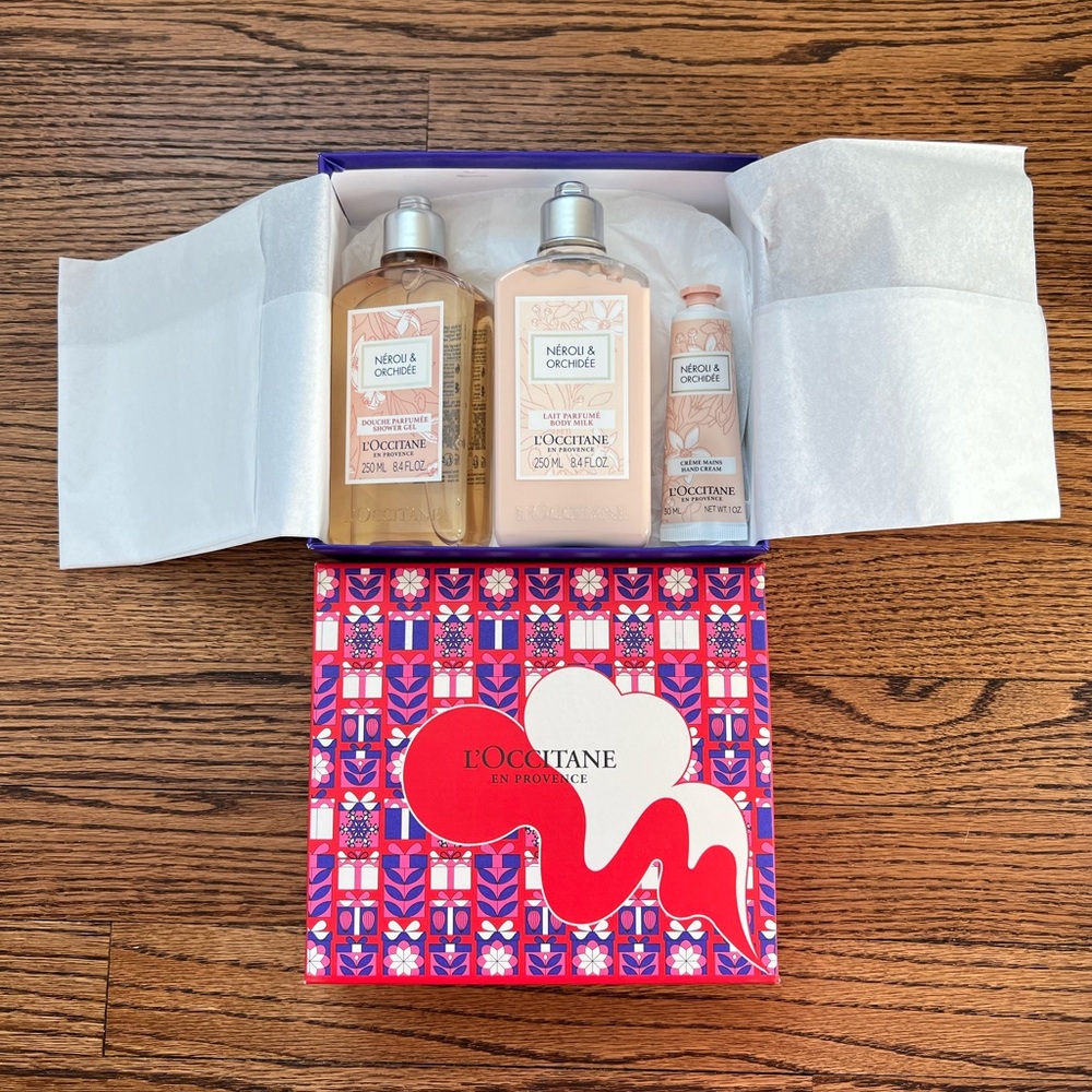 SOLD L'Occitane Neroli & Orchidee Body Milk Shower Gel Hand Cream Gift Set